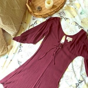 Burgundy Bell Sleeve Tunic Dress